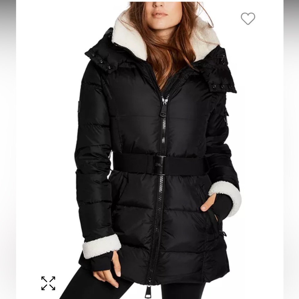 SAM Courtney Shearling Trim Hooded Puffer Coat